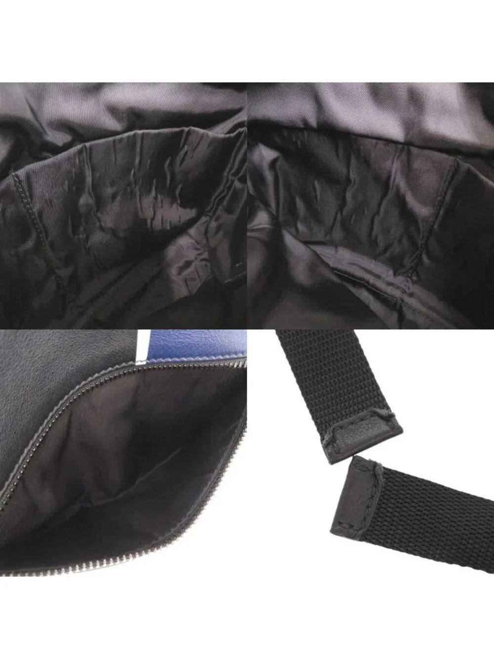 Prada Triangle Logo Leather Black Blue Shoulder Bag